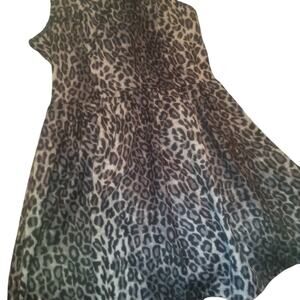 Attention Womens sleeveless Leopard Fit & Flare Dress Gray Pleated Size Large